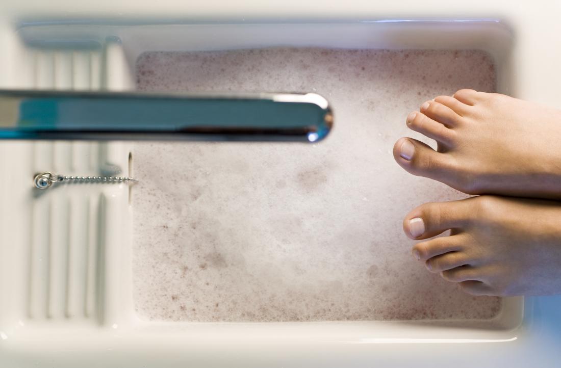 Person having foot spa soak