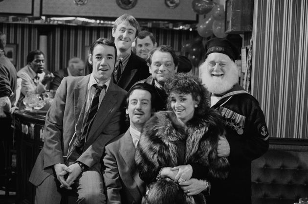 The cast during filming for the 1988 Christmas special of Only Fools and