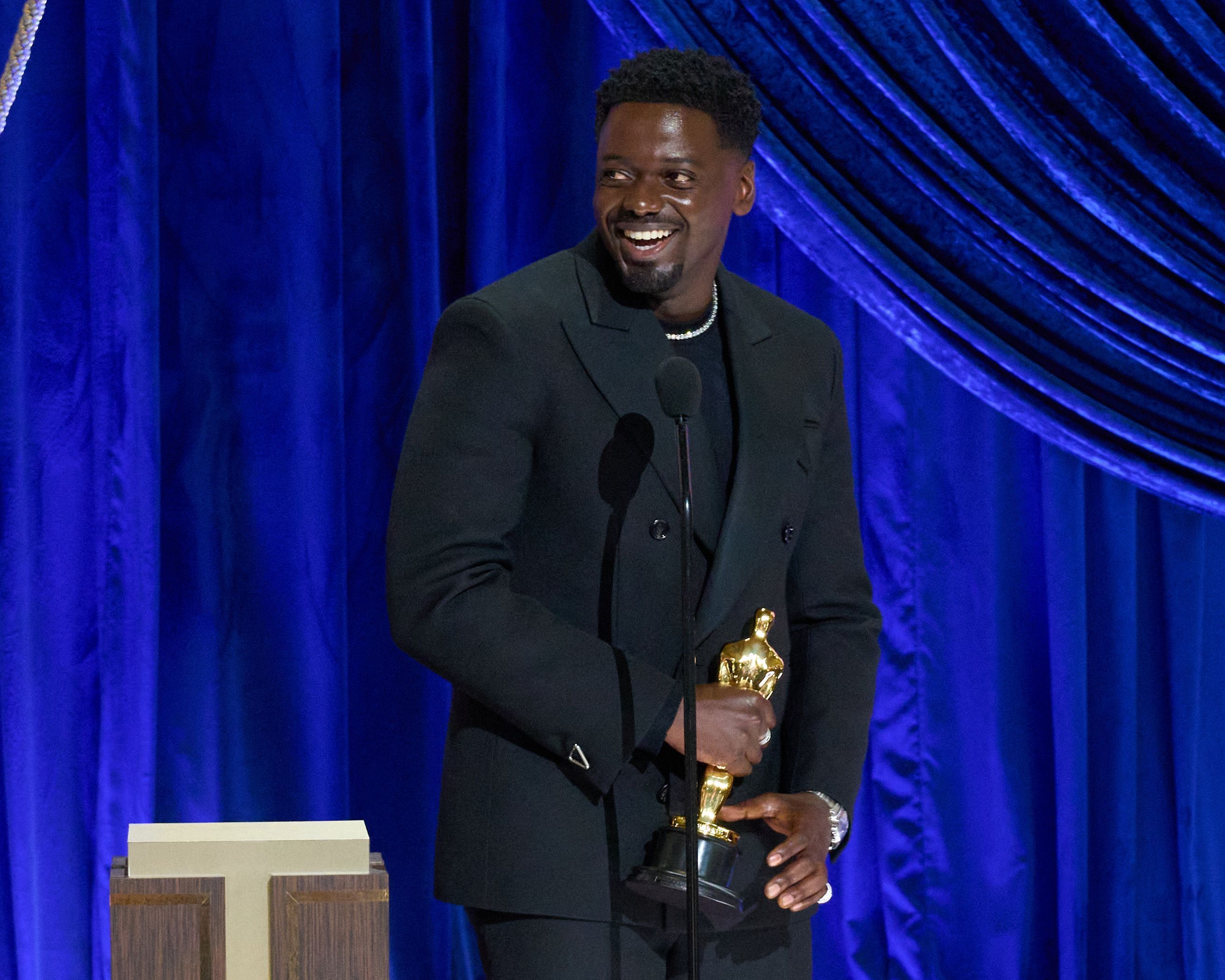 Daniel Kaluuya accepting his Oscar during this year's