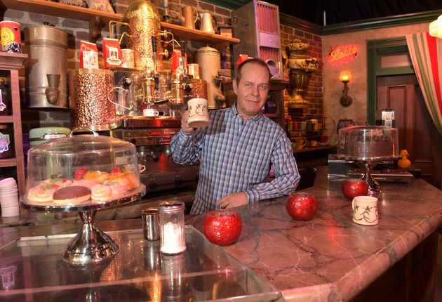 James pictured on a replica of the Central Perk set in