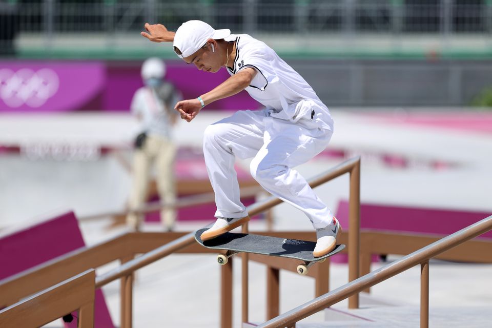 Sora Shirai of Team Japan competes at the Skateboarding Men's Street