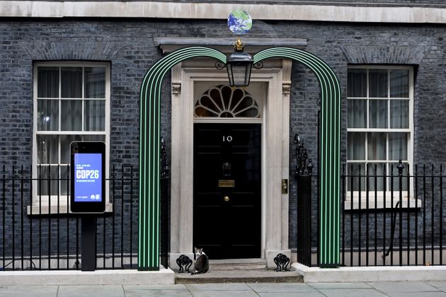 Larry the cat is seen outside 10 Downing Street earlier this