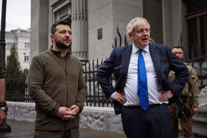 British Prime Minister Boris Johnson and Ukrainian President Volodymyr Zelenskyy in Kyiv, Ukraine on April 09, 2022. 