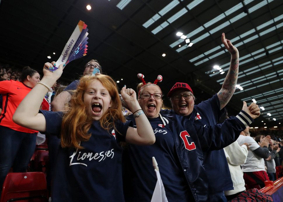 Lionesses fans celebrating in Sheffield.