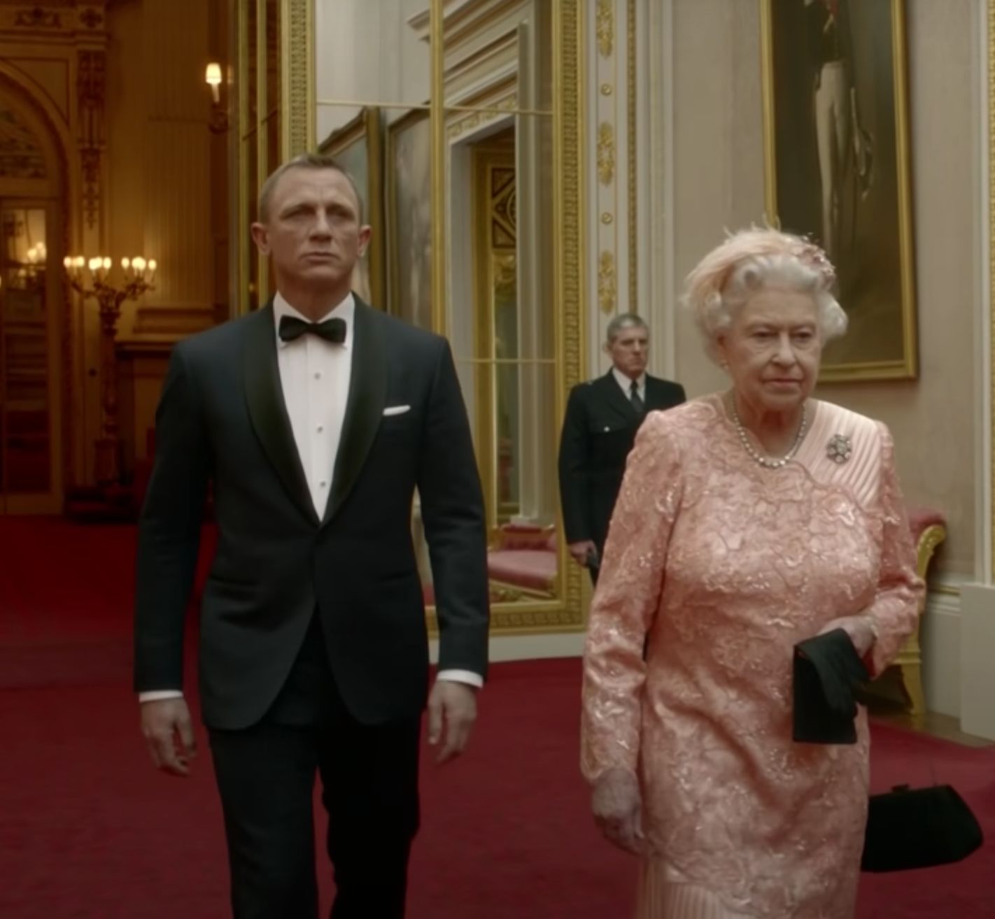 Daniel Craig and the Queen pictured during their Olympics skit