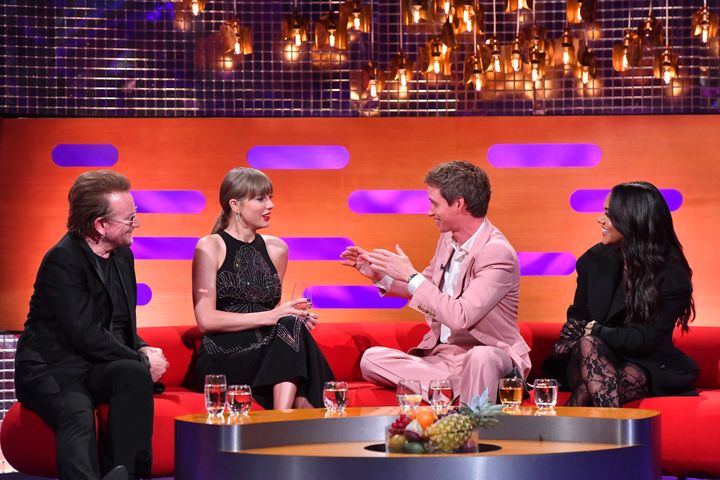 Bono, Taylor Swift, Eddie Redmayne and Alex Scott during filming for The Graham Norton Show