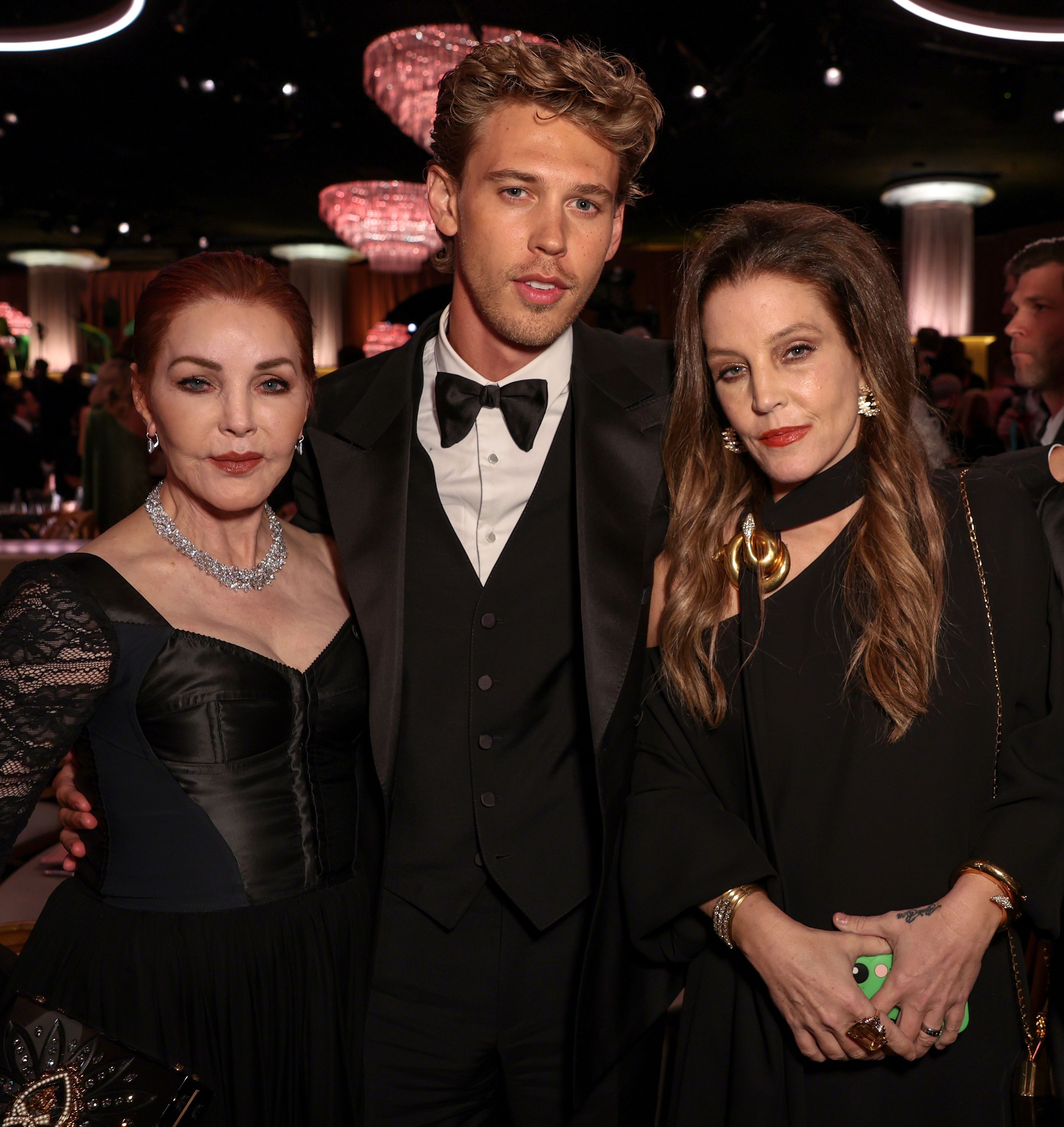 Austin Butler and Lisa Marie Presley pictured at the Golden Globes on Tuesday evening