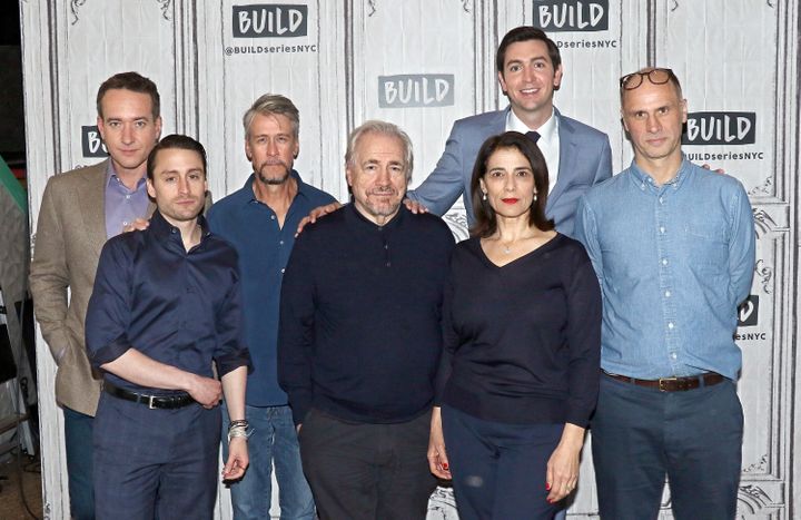 (L-R) Succession stars Matthew Macfadyen, Kieran Culkin, Alan Ruck, Brian Cox, Hiam Abbass, Nicholas Braun with creator Jesse Armstrong in 2018