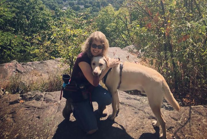 The author and Beau on a hike north of Boston in August 2022.