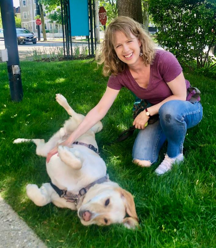 The author and Beau taking a break while on a walk in May.