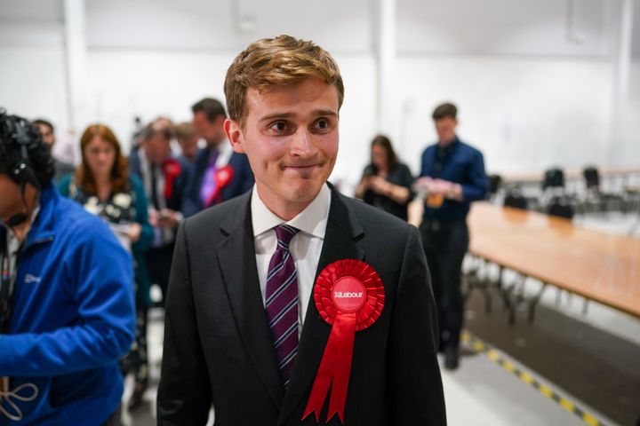 Keir Mather celebrates winning with 16,456 votes the Selby and Ainsty by-election.