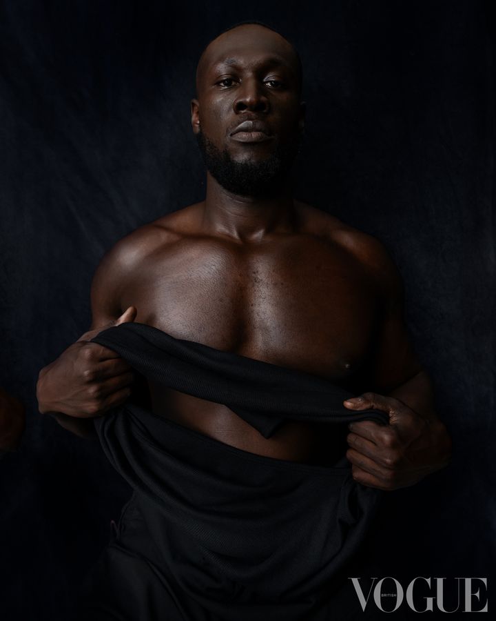 Stormzy in an accompanying photo from his British Vogue photo-shoot