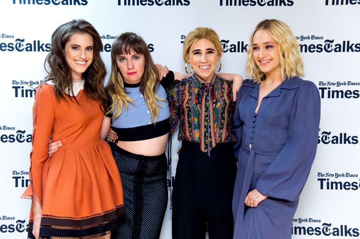 Allison Williams with her “Girls” co-stars, from left, Lena Dunham, Zosia Mamet and Jemima Kirke, in 2017.