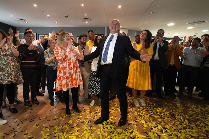 Liberal Democrat leader Sir Ed Davey is greeted by supporters 