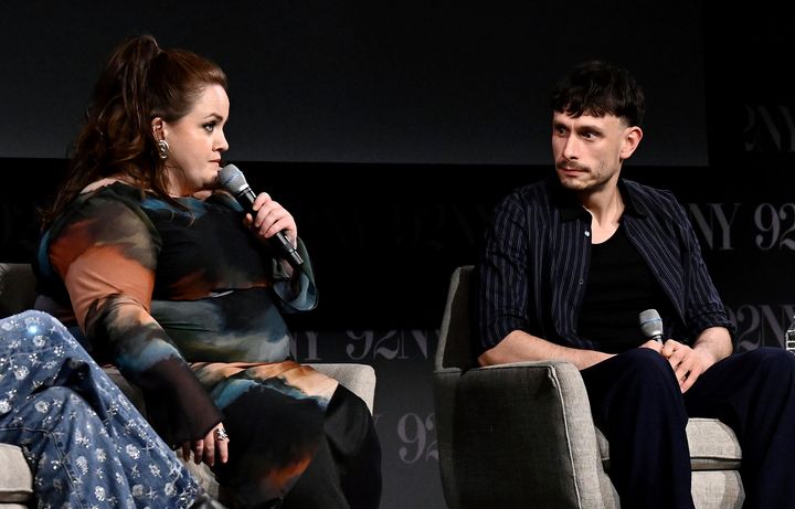 Jessica Gunning, left, and Richard Gadd in conversation about the Netflix television series "Baby Reindeer" at The 92nd Street Y on Wednesday, June 5, 2024, in New York. (Photo by Evan Agostini/Invision/AP)