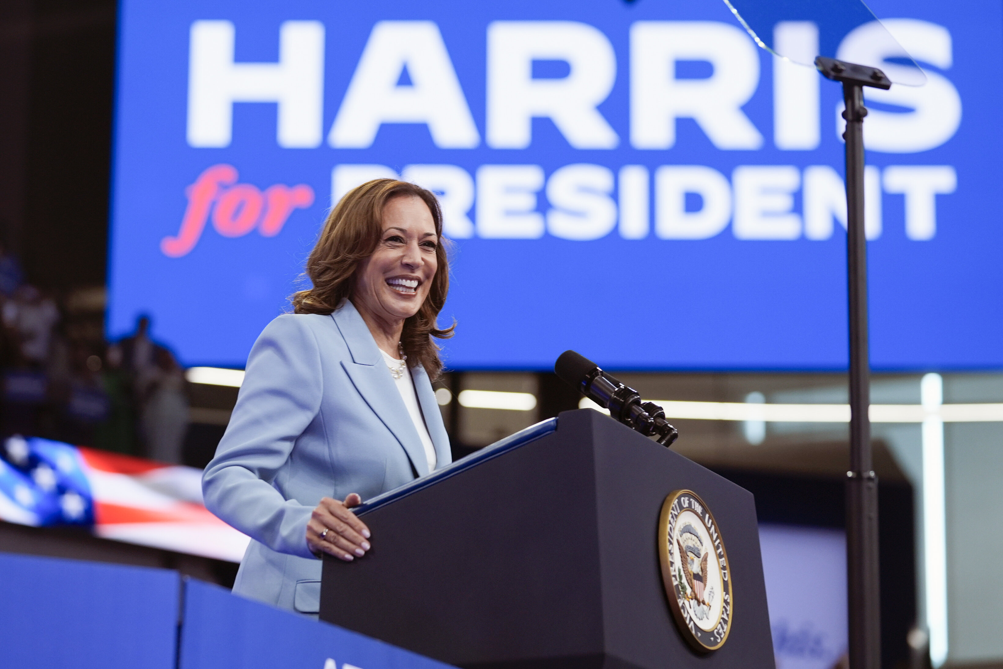 Vice President Kamala Harris speaks during a campaign rally Tuesday in Atlanta.