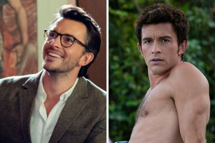 Jonathan Bailey in Heartstopper (left) and Bridgerton (right)