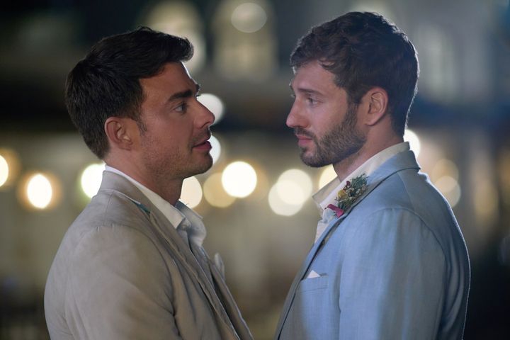 In "The Groomsmen: Second Chances," Bennett's character (left) must work up the courage to admit his feelings for his longtime friend (Alexander Lincoln).