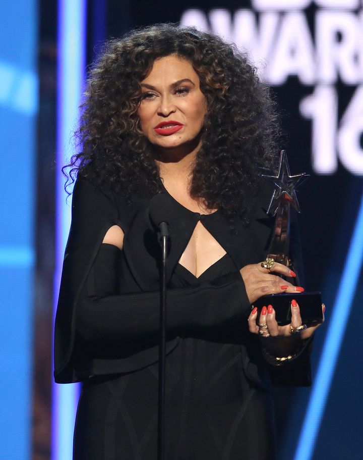 Tina Knowles on stage at the BET Awards in 2016