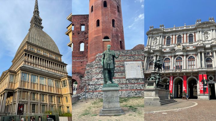 From left: the Mole Antonelliana, Palatine Gate and Palazzo Carignano.