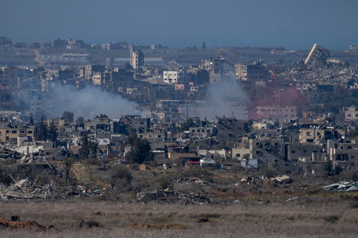 Smoke rises following an explosion in the Gaza Strip, as seen from southern Israel, Wednesday, Jan. 1, 2025.